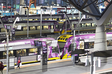 Image shows V/Line trains at Southern Cross Station
